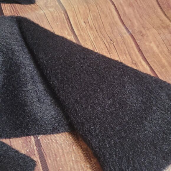 Olivine Gabbro Coat Womens 6 Black Alpaca Embellished Mid Length Rabbit Fur Trim - Picture 12 of 16